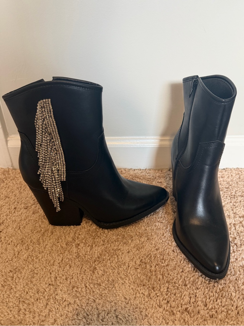 NWT Black Ankle Boots with Rhinestone Fringe - Picture 7 of 8